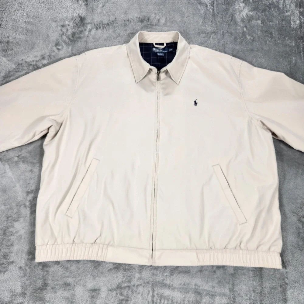 Polo Ralph Lauren Jacket Mens XL Beige Bi Swing Full Zip Plaid Lined